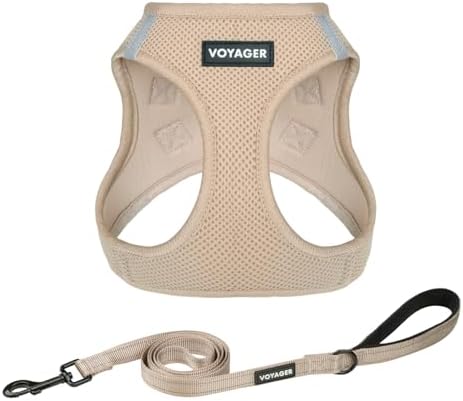 Best Pet Supplies Voyager Step-in Air All Weather Mesh Harness and Reflective Dog 5ft Leash Combo with Neoprene Handle, for Small, Medium and Large Breed Puppies - Khaki, XS by BestPetSuppliesLLC