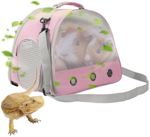 Ventilation Carrier for Bearded Dragon,Guinea Pig Carrier,Guinea Pig Carrier for 2,Reptile Travel Carrier for Lizards Sugar Glider Hedgehog Rat Parrot Birds,Airline Approved Pink - Image 3