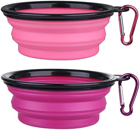 Dog Bowl Pet Collapsible Bowls, 2 Pack Collapsible Dog Water Bowls for Cats Dogs, Portable Pet Feeding Watering Dish for Walking Parking Traveling with 2 Carabiners (Small, Pink+Purple) by SLSON
