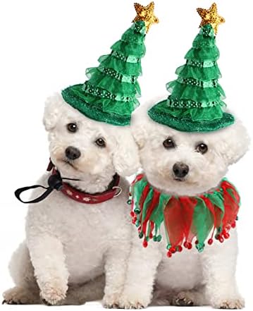 Cat Christmas Costume Suit, Hmxpls Small Dogs & Cats Tutu Collar and Green Shiny Hat Cute Costume Suit Kitten Outfit Clothing for Birthday Party Thanksgiving Christmas Holiday - Image 7