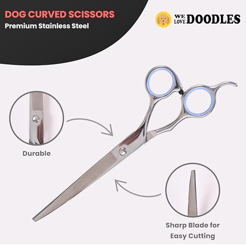 Dog Grooming Scissors Kit, Curved, Straight & Thinning Shears Set, Silver - Image 5