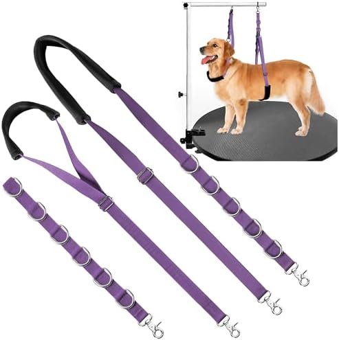 Dog Grooming Belly Strap - Dog Grooming Loops for Table Arm Extender with Clamp Extension Loop Bathing Restraint Leash No Sit Haunch Holder for Small & Medium Dogs Hair Cutting Washing (Purple) by UniPNR