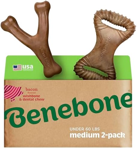 Benebone Wishbone/Dental Durable Dog Chew Toys, Real Bacon, 2 Count Medium (Pack of 8) by Benebone