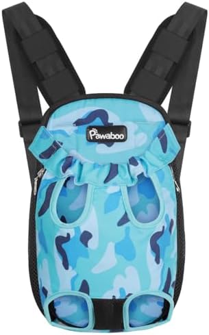 Pawaboo Pet Carrier Backpack, Adjustable Pet Front Cat Dog Carrier Purse Travel Bag, Legs Out, Easy-Fit for Traveling Hiking Camping for Small Medium Dogs, Large Size, Blue Camouflage by Pawaboo