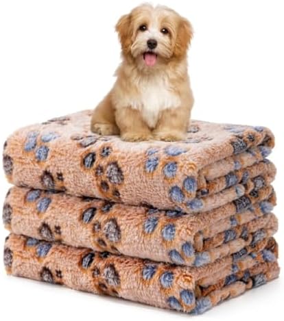 1 Pack 3 Blankets Fluffy Premium Fleece Soft Pet Blanket Flannel Throw for Cat Dog Puppy (Large 41x31'', Paw-Brown) by Unknown