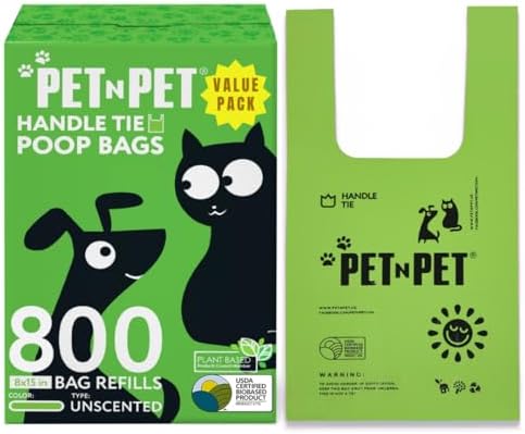 Pet N Pet Poop Bags for Dogs, 800 Count, Unscented, Tie Handles Thick by PETNPET