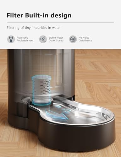 CZPET Automatic 4L Filter Dog and Cat Water Dispenser with Stainless Steel Bowl Gravity Waterer,Large Capacity and Drinking Area Noise-Free for Pets (Black) - Image 4