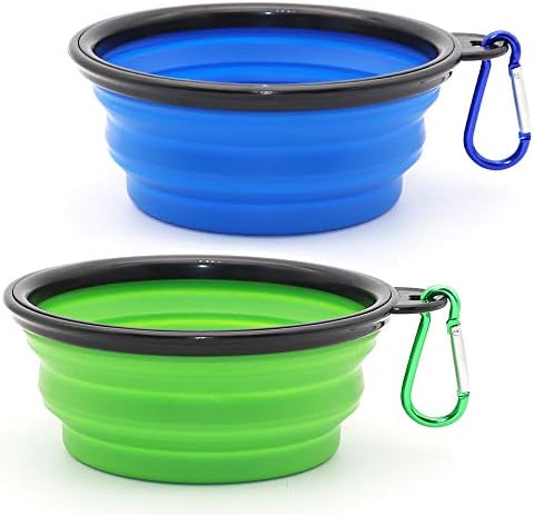 Dog Bowl Pet Collapsible Bowls, 2 Pack for Cats Dogs, Portable Pet Feeding Watering Dish for Walking Parking Traveling with 2 Carabiners (Small, Blue+Green) by SLSON