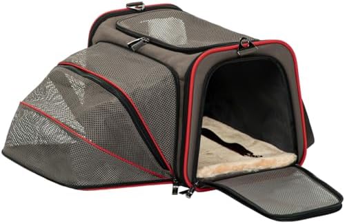Petsfit Expandable Cat Carrier Dog Carriers,Airline Approved Soft-Sided Portable Pet Travel Washable Carrier for Kittens,Puppies,Removable Soft Plush mat and Pockets,Locking Safety Zippers by Petsfit