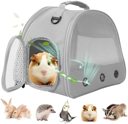 Guinea Pig Carrier Backpack, Clear Bubble Window Backpack for Guinea Pig, Bunny Rat Bird (Grey, Upgraded Mesh) by LightUpYourPetsLife