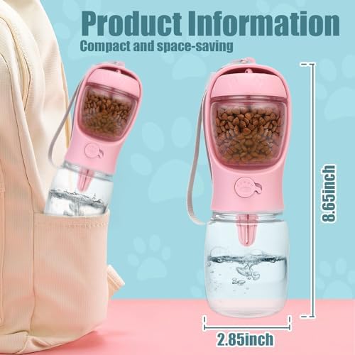 Bestac Portable 2-in-1 Pet Food & Water Feeder Leak-Proof Travel Bowl, Hiking & Walking Pet Water Dispenser (Pink, 350) - Image 3