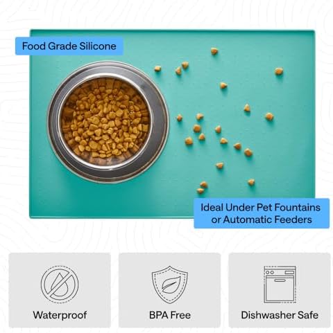 GORILLA GRIP Dog Food Mat, 100% Waterproof Silicone, 32x24 Turquoise - Image 5