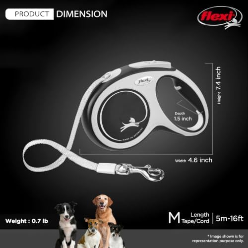 FLEXI® Comfort Tape Retractable Dog Leash, Medium, 16 ft - Grey/Black - Image 3