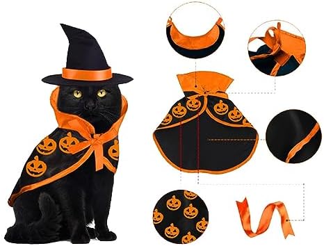 Pet Halloween Pumpkin Cloak with Hat Cosplay Cloak for Cat and Small Dogs, Pet Halloween Costume Clothes Suit with Cap - Image 4