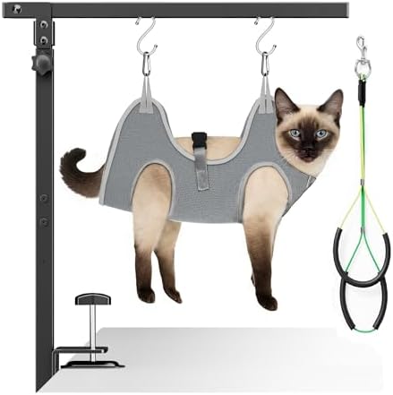 niffgaff Adjustable Dog Grooming Arm with Clamp, 26″–40″ Height, XS Hammock with Back Buckle, No-Sit Grooming Restraint for Small Cats & Dogs by niffgaff