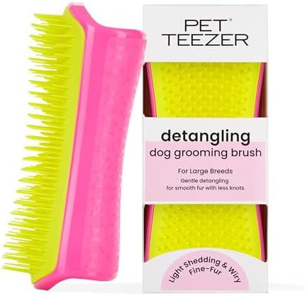 Pet Teezer Detangling Dog Brush for Long Hair Breeds, Large, Pink & Yellow by PetTeezer