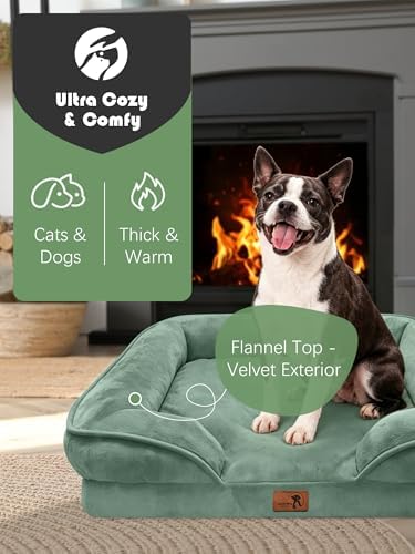 Spotted Play Orthopedic Dog Bed with Sides - Sofa Beds for Small Dogs, Supportive Foam Pet Couch Bed with Washable Removable Cover, Waterproof Lining and Non-Slip Bottom, Green - S - Image 2