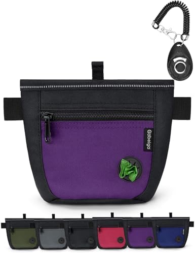 Gobeigo 2 Cup Dog Treat Pouch with Training Clicker(Black/Purple) by Gobeigo