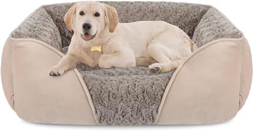 INVENHO Large Rectangle Orthopedic Dog Bed for Medium Small Dogs, Washable Soft Calming Puppy Sleeping Cuddler With Anti-Slip Bottom L(30"x24"x9") by INVENHO