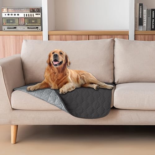 gogobunny 100% Double Sided Waterproof Dog Blanket Soft Pet Bed Cover Reversible Protect Furniture Couch Sofa Car for Puppy Large Dog Cat (Dark Charcoal/Light Charcoal, 30x30 Inch (Pack of 1)) by gogobunny