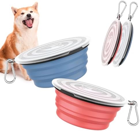 Pawaboo Collapsible Travel Dog Bowls 2 Pack with Lids&Carabiners Silicone by Pawaboo