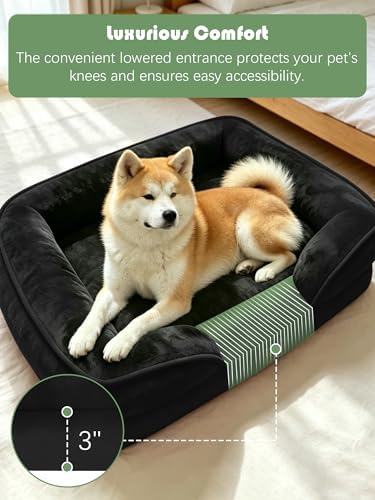 Spotted Play Orthopedic Dog Bed with Sides - Sofa Beds for Extra Large Dogs, Supportive Foam Pet Couch Bed with Washable Removable Cover, Waterproof Lining and Non-Slip Bottom, Black - XL-Plus - Image 3