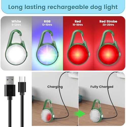 2Pack Dog Lights for Night Walking Dog Collar Light Clip on Rechargeable Glow in The Dark Light with 4Modes & RGB Color for Camping - Image 2