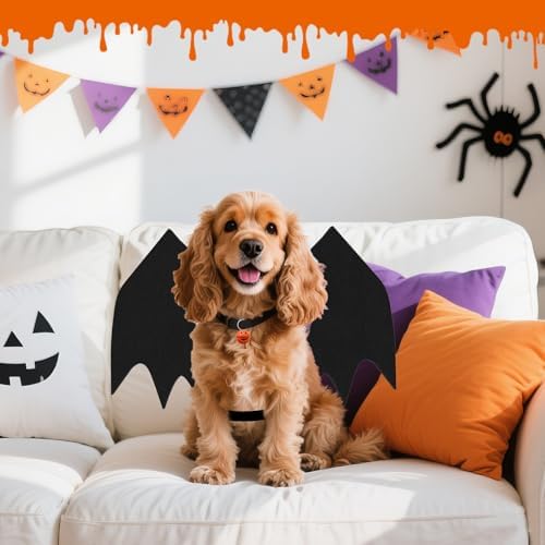 Dog Halloween Costumes for Medium Dogs, Dog Bat Wings with Pumpkin Bell Pet Halloween Cosplay Party Dress Up (Medium) - Image 5