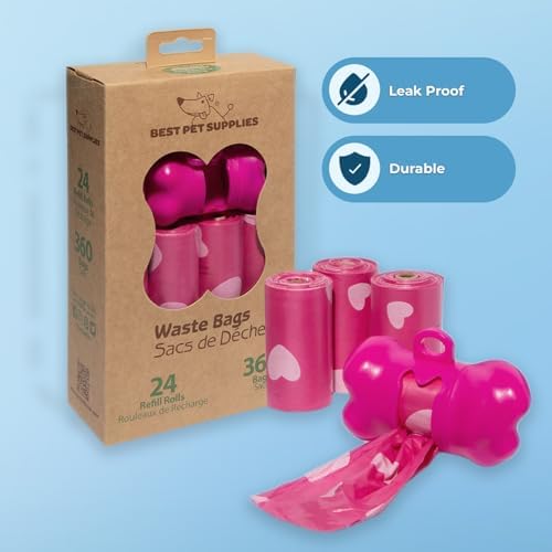Best Pet Supplies Poop Bags for Dogs - Pink Heart, 360 Count - Image 3