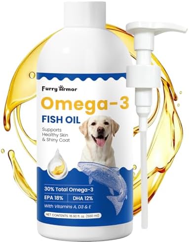 Omega 3 Fish Oil for Dogs & Cats, 300mg EPA+DHA, 16.9 oz by FURRYARMOR%7CPremiumPetHealthProtectiveCare