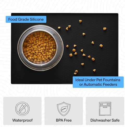 GORILLA GRIP Dog Food Mat, 100% Waterproof Silicone, 23x15 Black - Image 5