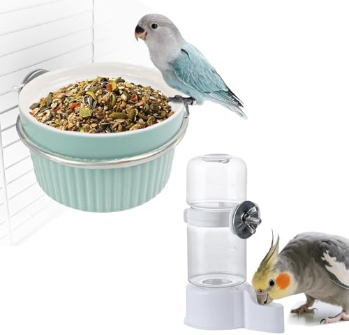 Pet Bird Cage Feeder, Water Dispenser for Cage, Bird Cage Suspended Automatic Pet Water Feeder, Parrot Feeders for Parakeet Budgie Cockatiel Lovebirds Canary Finch by WQYGroseryshop