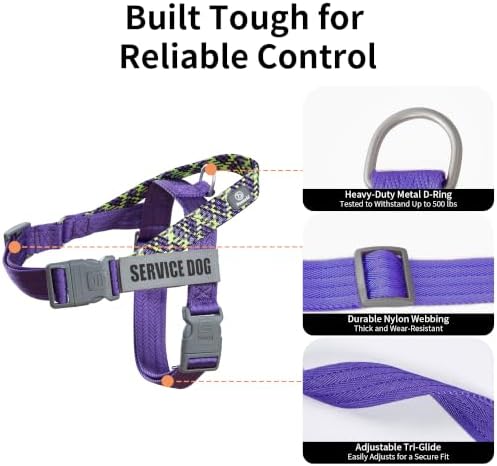 Service Dog Vest, No-Pull Service Dog Harness with 4 PCS Reflective Patches, Dog Vest Harness with Handle, Pet Harness for Small Medium Large Dogs in Training (Purple, S) - Image 6