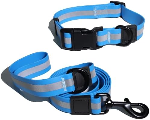 Dog Collar and Leash Set, Waterproof Reflective PVC Dog Collar with Leash Adjustable 4.9FT Pet Leash with Comfortable Handle for Small Medium Large Dogs by L%C3%A9wind