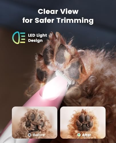 oneisall Low-Noise Dog Paw Trimmer with LED Light (Pink) - Image 3