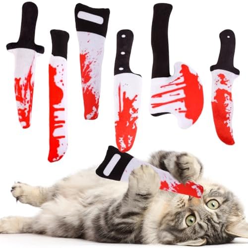 FOIMAS 6pcs Catnip Toys,Knife Shaped Catnip Toys Horror Teething Chew Plush Toys for Cat Kitten Teeth Cleaning Inreractive Toys Indoor Outdoor Halloween Christmas by FOIMAS