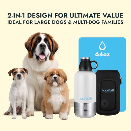 HydroPet Vet-Approved 64 Oz Dog Water Bottle – Stainless Steel Portable Dog Water Bottle, Insulated Canine Travel Dispenser with Detachable Food & Water Bowls, Carry Bag & Adjustable Shoulder Strap - Image 6