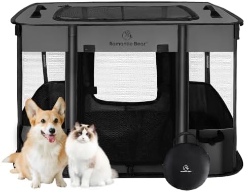 ROMANTIC BEAR Dog Playpen,Foldable Pet Puppy Cat Playpen,M(31"x23"x21") by ROMANTIC+BEAR