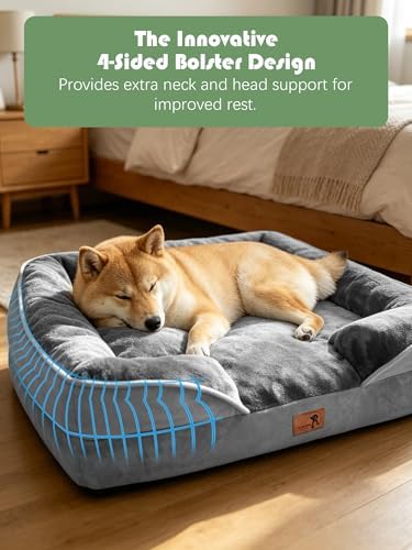 Spotted Play Orthopedic Dog Bed with Sides - Dog Sofa Beds for Medium Dogs, Supportive Foam Pet Couch Bed with Washable Removable Cover, Waterproof Lining and Non-Slip Bottom, Grey - M - Image 5