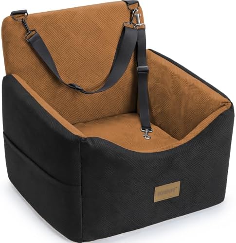 JOEJOY Dog Car Seats for Small Medium Dogs Under 35lbs, Dog Booster Seat with Detachable Washable Cover and Cushion, Memory Foam Pet Car Seat with Safety Belt and Storage Pockets (Brown) by JOEJOY