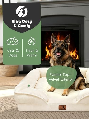 Spotted Play Orthopedic Dog Bed with Sides - Sofa Beds for Extra Large Dogs, Supportive Foam Pet Couch Bed with Washable Removable Cover, Waterproof Lining and Non-Slip Bottom, Ivory - XL - Image 2