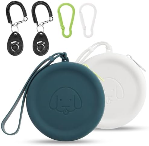 Silicone Dog Treat Pouch Small Bag,2PCS Pet Walking Bag for Dog and Cat,Pocket Size,Easy to Clean,Odorless,Zipper Design,Moisture-Proof,Travel Walking Bag,Portable Training Bag(Drak Green&White) by WALLFID