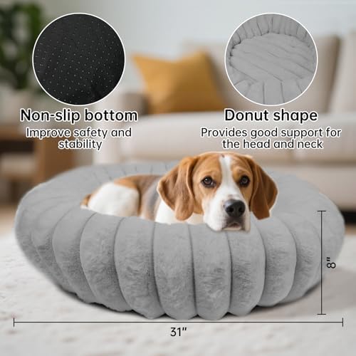Donut Dog Beds Medium Large Size Dog Washable Pet Bed,31in Grey - Image 2