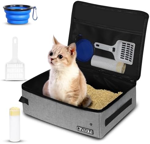 Petskd Portable Cat Travel Litter Box with Lid, Grey by Petskd