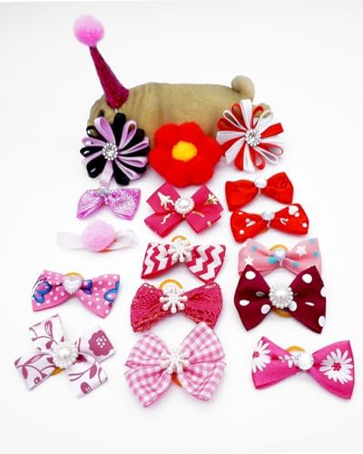 PET SHOW 100 Pack Girl Dog Hair Bows with Rubber Bands for Small Dogs Female Puppies Yorkies Pink Topknot Red Purple Medium Dogs Cats with Long Hair Assorted Pet Grooming Accessories (100) - Image 7