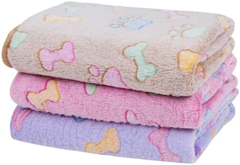 Dono 1 Pack 3 Dog Blankets, Soft Fluffy Fleece Pet Blanket Warm Sleep Mat Paw Print Design Puppy Kitten Throw Blanket Doggy Mat Blanket for Dogs by Dono