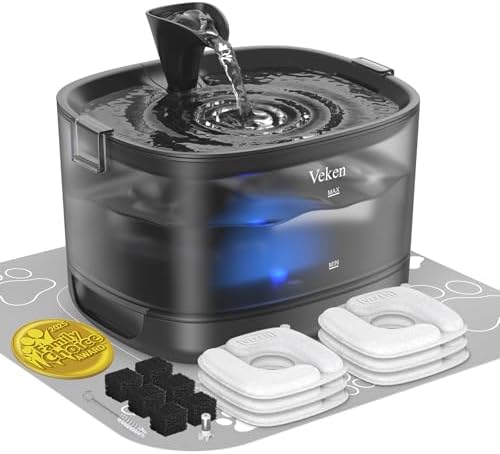 Veken 85oz/2.5L Cat Water Fountain with Detachable Tank, 6 Filters, D1 by Veken