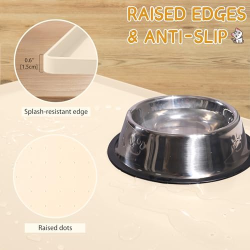 MateeyLife Silicone Cat & Dog Food Mat for Floors Waterproof, Anti-Slip Dog Bowl Mats for Food and Water, Pet Feeding Mats with Lip to Prevent Spills, Pet Placemat for Messy Drinkers to Protect Floors - Image 4