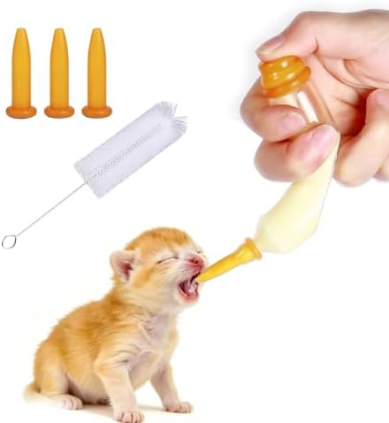 Pet Feeding Bottle | Adjustable Flow Nipples 1-2-3 Holes + Press Valve |Includes 3 Nipples & Cleaning Brush | Easy to Grip Kit for Kittens & Puppies (Banana-Shaped Milk Bottle Set(5 Piece)) by LogFaadCoi