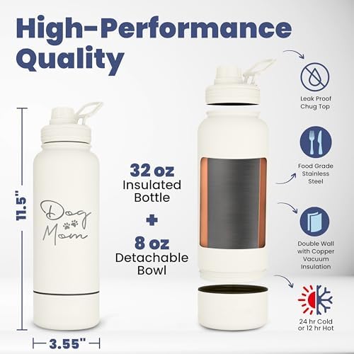 Rubyloo Dog Mom Essentials Bundle - Puffer Tote with Storage Containers (Rust) and 32 oz Water Bottle with Detachable Bowl (Dog Mom) - Travel Bag and Hydration Set - Image 6